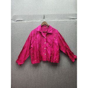 Chicos Fuchsia Silk Embroidered Button-Up Jacket Size L